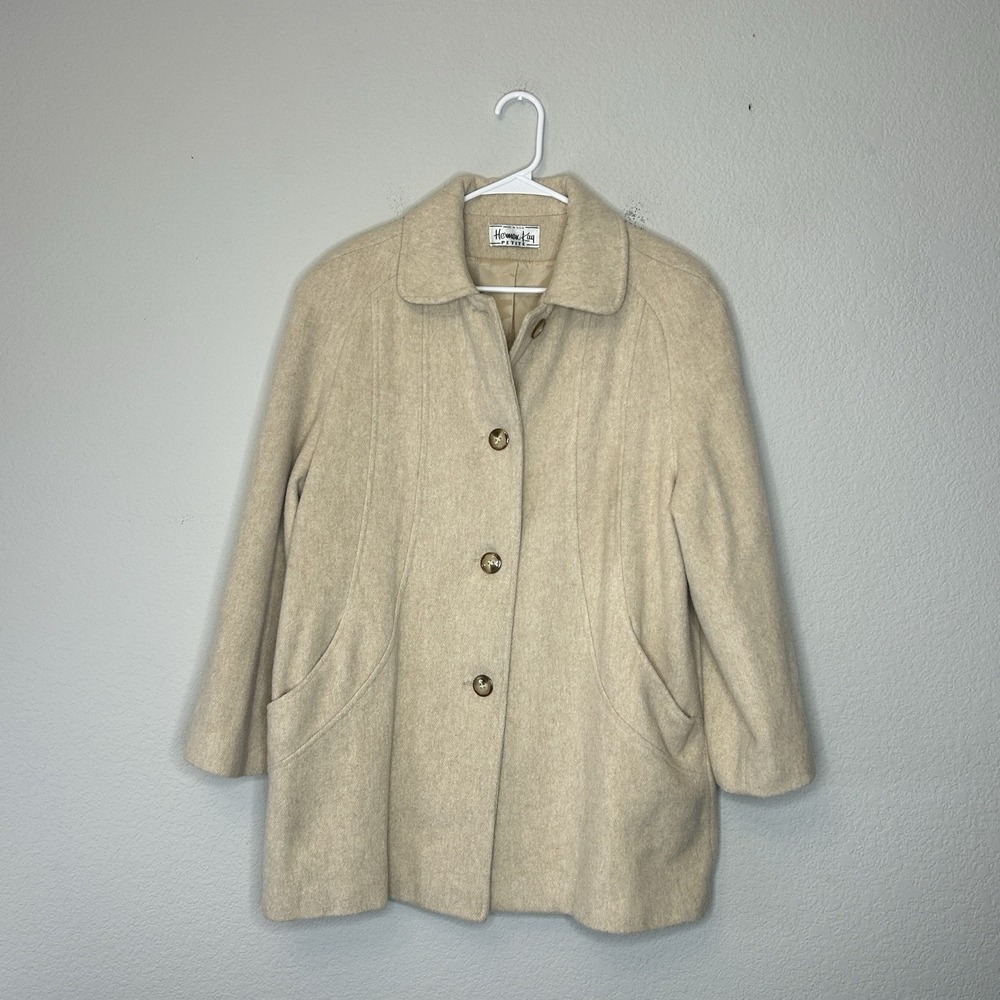 Vintage Herman Kay Beige Wool Blend Button Up Coat Womens Size 8 Single Breasted